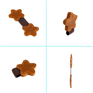 Handmade brown leather star bookmarks with orange stitching and magnetic closure design