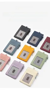Litchi texture leather ID card holders shown in nine colors with metal zippers