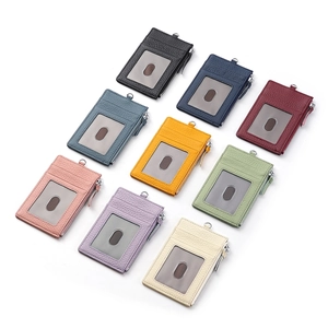 Litchi pattern leather ID card holder wallet with zipper in nine various colors