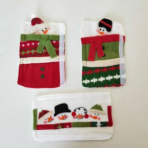 Juego de 3 fundas navideñas para manijas de refrigerador con bordado de muñeco de nieve