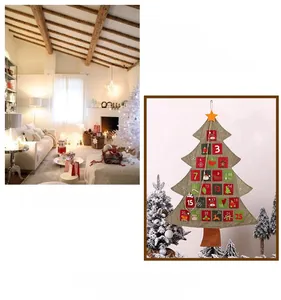 Felt Christmas tree advent calendar with 25 numbered pockets and festive patterns