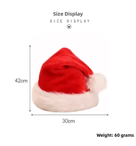 Tableau des tailles du bonnet de Noël rouge en peluche montrant 42 cm de haut et 30 cm de large