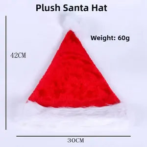 Spécifications de taille pour le bonnet de Noël en peluche rouge, mesurant 42cm x 30cm
