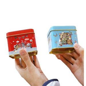 Christmas square tinplate gift boxes with Santa Claus and Snowman winter patterns