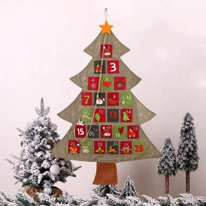 Christmas Tree Advent Calendar Countdown Burlap Felt Hanging Pockets Wall Decor Holiday Ornament