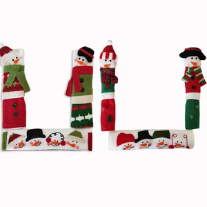 Fundas navideñas para manijas de refrigerador con muñeco de nieve en rojo y verde