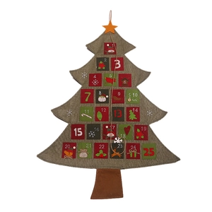 Felt Christmas tree advent calendar with 25 numbered pockets and embroidered patterns