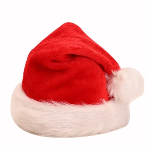 Bonnet de Noël classique en peluche rouge avec bordure épaisse en fourrure blanche et pompon