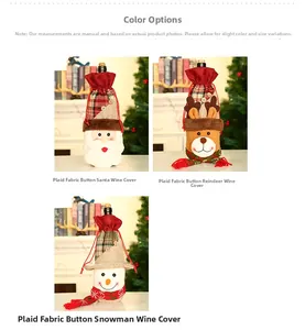 Detailed view of Christmas wine bottle covers with Santa, Reindeer and Snowman designs
