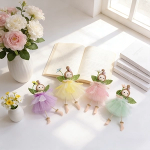 Set of 4 handmade forest fairy doll ornaments with tulle skirts for Easter and home decor