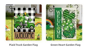 Drapeaux de jardin Saint-Patrick avec camion de trèfles verts et motifs de nains de fête