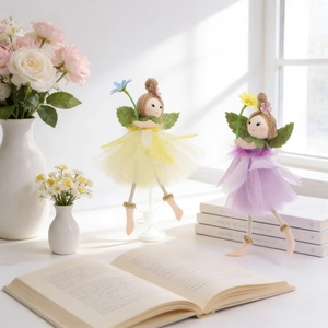 Fairytale fabric flower fairy dolls with tulle skirts and floral wings for home decor