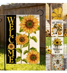 Detailed view of durable garden flag fabric with high-quality sunflower and welcome print