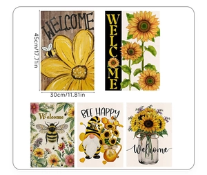 Set of 5 sunflower bee garden flags with 45x30cm size labels and welcome theme