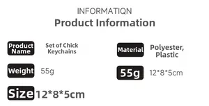 Specifications of plush Easter chick ornaments set with material and size details