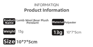 Detailed size chart and specifications for the plush teddy bear pendant charm
