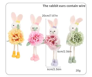 Detail showing plush Easter bunnies with bendable ears and colorful spring flowers