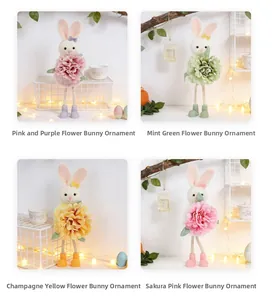 Detailed set of Easter bunny flower hanging ornaments in pink, green, and yellow tones