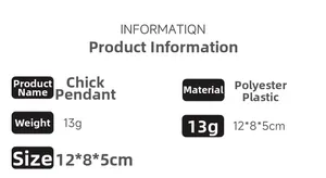 Detailed specifications for Easter plush chick pendant including size and 13g weight data