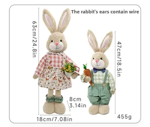 Detail of Easter plush rabbits with adjustable iron wire inside the ears and dimensions