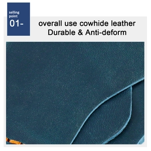 Makro-Detail aus dunkelblauem Rindsleder mit langlebiger orangefarbener Naht am Kartenhalter
