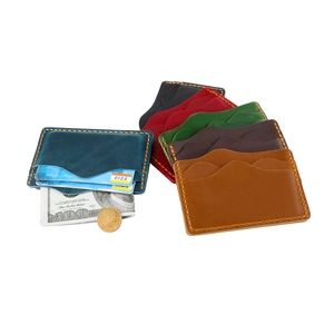 Echtes Crazy Horse Leder Slim Kartenhalter Für Damen Herren Vintage Kontrastnähte RFID Schutz Minimalistische Kreditkartenhülle