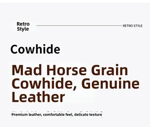 Detailing page showing Crazy Horse leather texture and vintage cowhide material features
