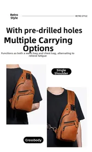 Brown vintage crazy horse leather chest bag showing shoulder and crossbody styling