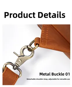 Close-up of antique bronze metal buckle and premium brown cowhide leather strap detailing