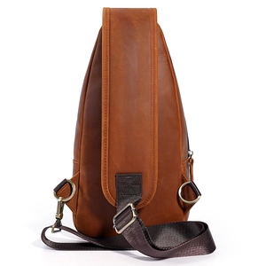 Dark brown crazy horse leather chest bag for men and women with adjustable shoulder strap