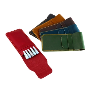 Vintage Crazy Horse Genuine Leather Pen Case Hand Stitched Pencil Pouch Fountain Pen Storage Protector Office Stationery Organizer
