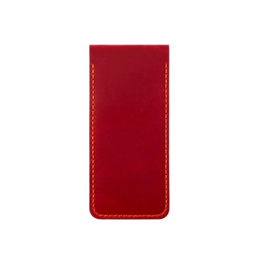 Vintage red crazy horse leather fountain pen case with contrast orange stitching