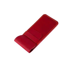 Handmade dark red crazy horse leather pen case with contrast yellow stitching detail