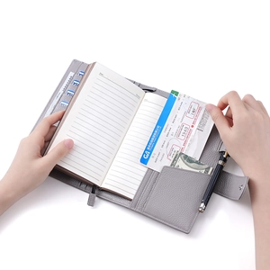 Funda de cuaderno A6 de cuero genuino con ranuras para tarjetas y bolígrafo de negocios