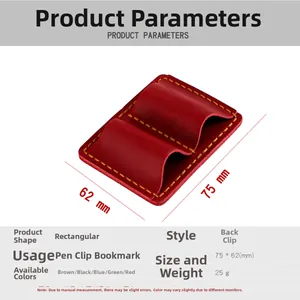 Detailed size chart for red crazy horse leather double pen sleeve with steel buckle
