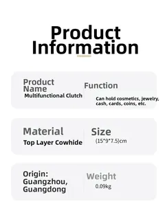 Detailed dimensions and specifications of the top grain leather coin purse and makeup pouch