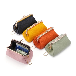 Mini genuine leather coin purses in various colors with gold metal clasp and litchi texture