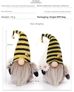 Detailed dimensions of bee festival gnome plush toy with knitted fabric and plush material