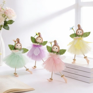 Flower Fairy Angel Doll Pendant Handmade Gauze Mesh Skirt Felt Wings Forest Style Hanging Ornament Party Home Decor