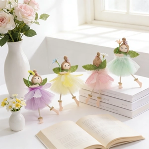 Set of four handmade fairy dolls with colorful tulle skirts for wedding party decor