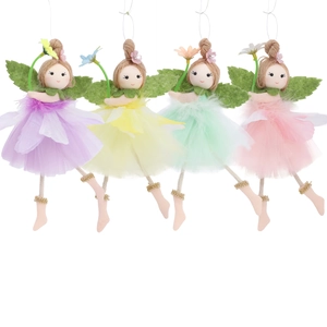 Set of four fairy fabric dolls in macaron colors with tulle skirts for home decoration