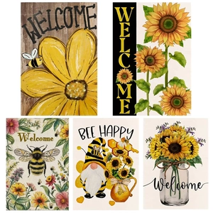 5-pack garden flags set with sunflower, bee, and gnome designs for rustic yard decor