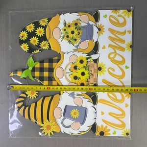 Panneau de bienvenue gnomes avec tournesols et abeilles, 30 cm de large, emballé