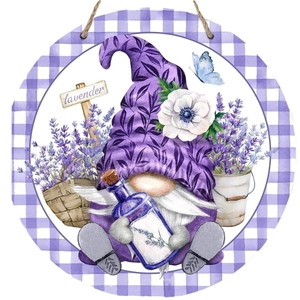 Farmhouse wooden lavender gnome door sign hanging plaque for rustic home porch decor