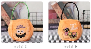 Detailed view of plush Halloween pumpkin candy bags with Model C and D embroidery