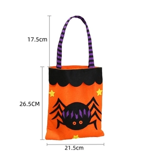 Halloween felt candy bag with spider web patterns and dimensions 21.5cm by 26.5cm