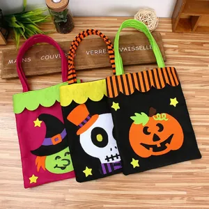 Halloween Candy Bag Non-Woven Felt Gift Bag Cartoon Pumpkin Ghost Spider Black Cat Handbag For Kids Holiday Party Decoration