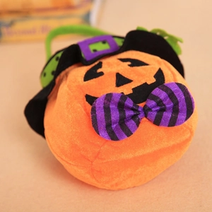 Halloween pumpkin candy bag with wizard hat and soft orange plush for kids party