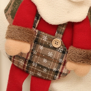 Calza di Natale grande con peluche festivo, motivi a fiocchi di neve e dettagli in legno