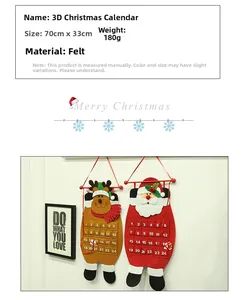 Detail of 3D Christmas felt advent calendar with Santa and reindeer countdown pockets